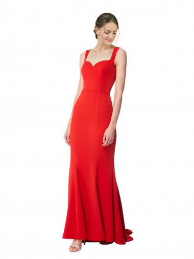 Red High Neck Sleeveless Stretch Crepe Long Prom Dress Canada Supplier