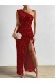 Red One Shoulder Sleeveless Long Prom Dress Canada Supplier