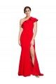 Red One Shoulder Sleeveless Sweep Train Prom Dress Canada Supplier