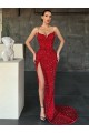 Red V-Neck Sleeveless Sweep Train Prom Dress Canada Supplier