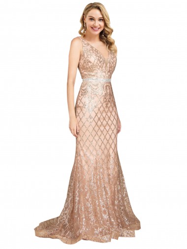 Rose Gold V-Neck Sleeveless V-Back Long Plus Size Prom Dress Canada Supplier