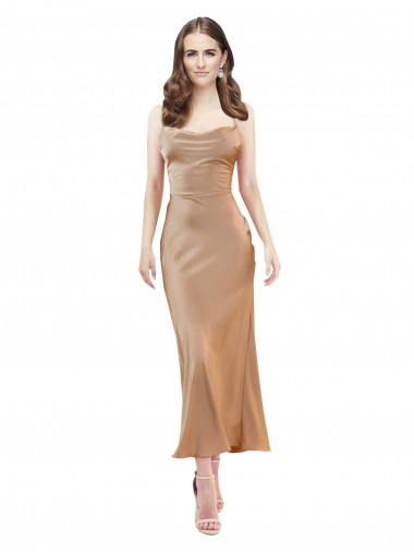 Rose Gold Cowl Neck Sleeveless Low Back Midi Length Prom Dress Canada Supplier