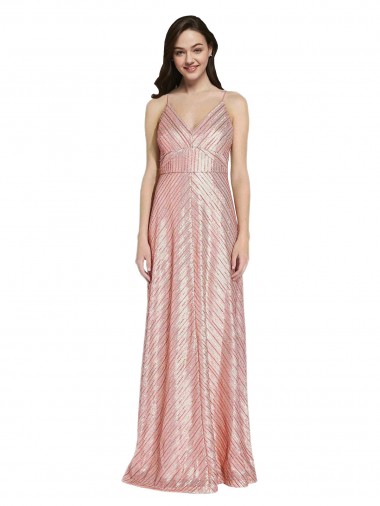 Rose Gold V-Neck Sleeveless Low Back Long Prom Dress Canada Supplier