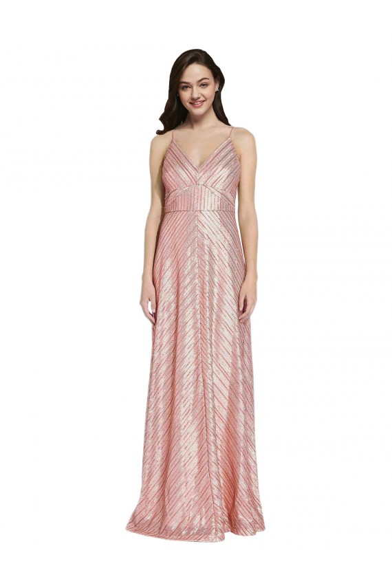 Rose Gold V-Neck Sleeveless Low Back Long Prom Dress Canada Supplier