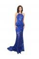 Royal Blue High Neck Sleeveless Open Back Long Prom Dress Canada Supplier