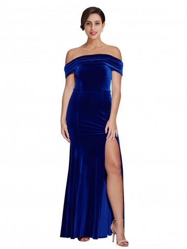 Royal Blue Off the Shoulder Sleeveless Long Prom Dress Canada Supplier