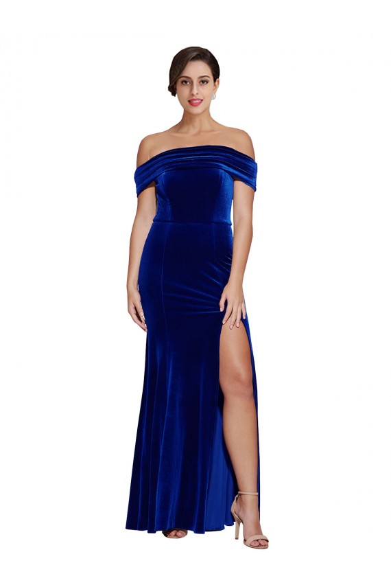 Royal Blue Off the Shoulder Sleeveless Long Prom Dress Canada Supplier