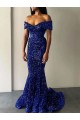 Royal Blue Off the Shoulder Sleeveless Long Sweep Train Prom Dress Canada Supplier