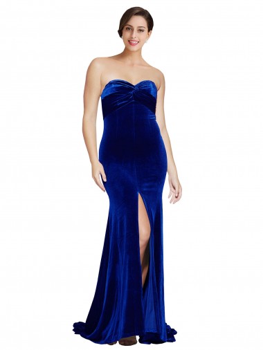 Royal Blue Strapless Sleeveless Low Back Sweep Train Prom Dress Canada Supplier