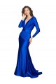 Royal Blue V-Neck Long Sleeves V-Back Long Sexy Prom Dress Canada Supplier