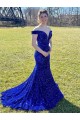 Royal Blue Off the Shoulder Sleeveless Sweep Train Prom Dress Canada Supplier