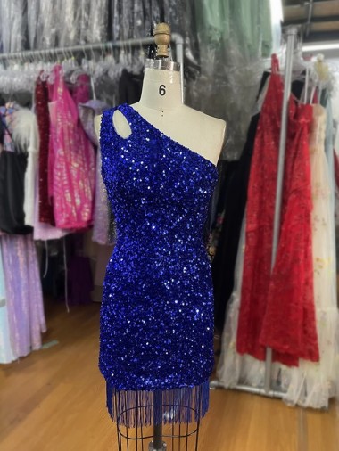 Royal Blue One Shoulder Sleeveless Short Homecoming Dress / Prom Dress Canada Supplier