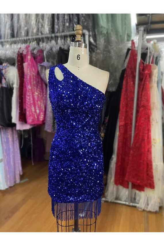 Royal Blue One Shoulder Sleeveless Short Homecoming Dress / Prom Dress Canada Supplier