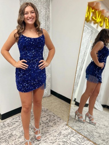 Royal Blue Spaghetti Straps Sleeveless Short Homecoming Dress / Prom Dress Canada Supplier