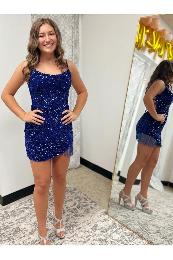 Royal Blue Spaghetti Straps Sleeveless Short Homecoming Dress / Prom Dress Canada Supplier