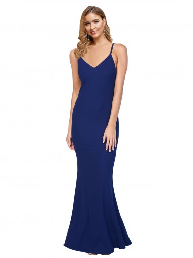 Royal Blue V-Neck Sleeveless Low Back Long Prom Dress Canada Supplier
