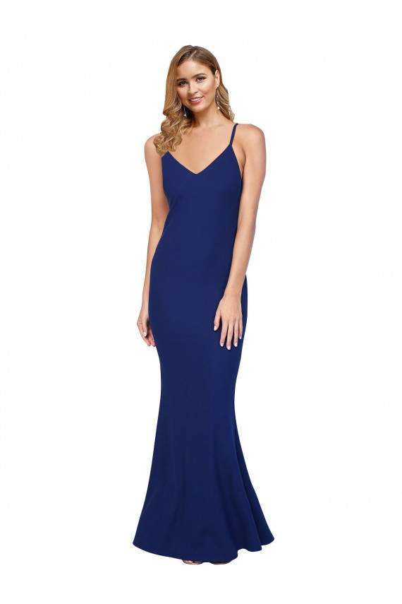 Royal Blue V-Neck Sleeveless Low Back Long Prom Dress Canada Supplier