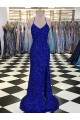 Royal Blue V-Neck Sleeveless Sweep Train Sheath Prom Dress Canada Supplier
