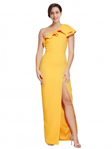 Saffron One Shoulder Sleeveless Long Prom Dress Canada Supplier