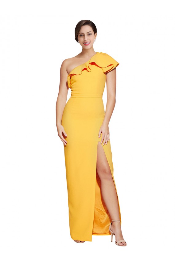 Saffron One Shoulder Sleeveless Long Prom Dress Canada Supplier