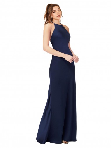 Sapphire High Neck Sleeveless Criss Cross Back Long Prom Dress Canada Supplier