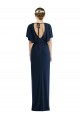Dark Navy Bateau Neck Short Sleeves Open Back Long Prom Dress Canada Supplier