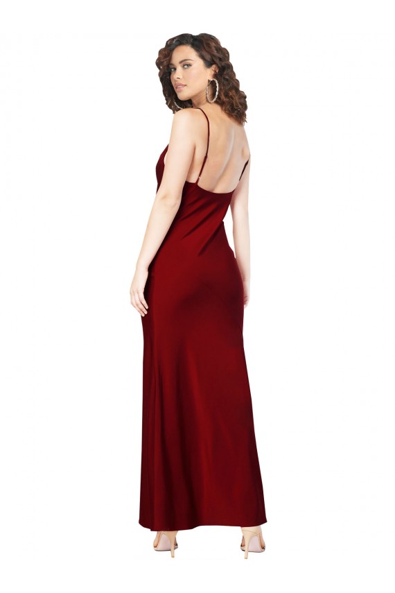 Burgundy Cowl Neck Sleeveless Low Back Long Prom Dress Canada Supplier