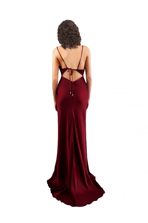 Burgundy Cowl Neck Sleeveless Criss Cross Open Back Long Prom Dress Canada Supplier