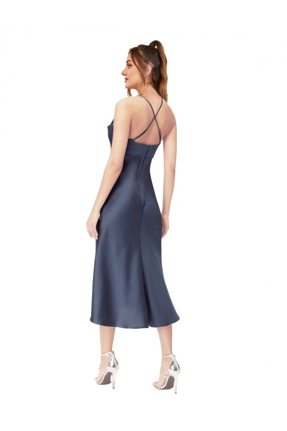 Black Cowl Neck Sleeveless Criss Cross Back Midi Length Sexy Prom Dress Canada Supplier