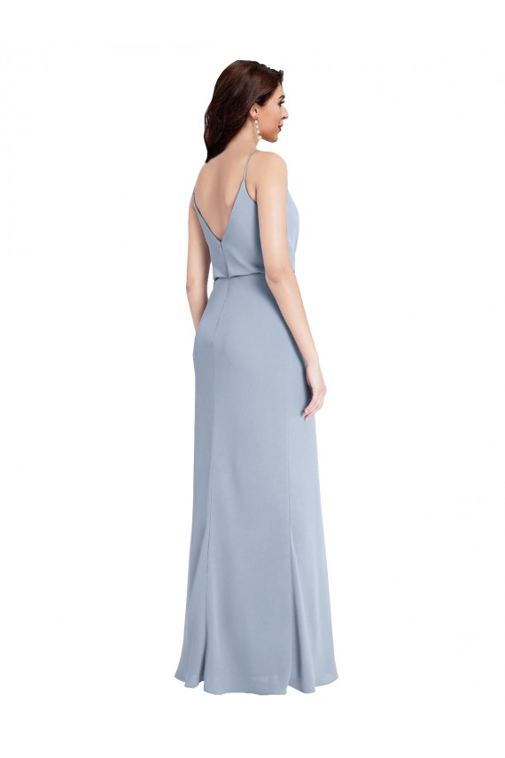 Smoke Blue Cowl Neck Sleeveless V-Back Long Prom Dress Canada Supplier