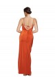 Rust Cowl Neck Sleeveless Criss Cross Back Sweep Train Prom Dress Canada Supplier