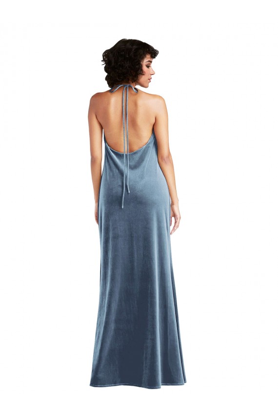 Dusty Blue Cowl Neck Sleeveless Long Sheath Prom Dress Canada Supplier