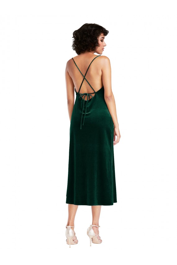 Dark Green Cowl Neck Sleeveless Midi Length Sheath Prom Dress Canada Supplier