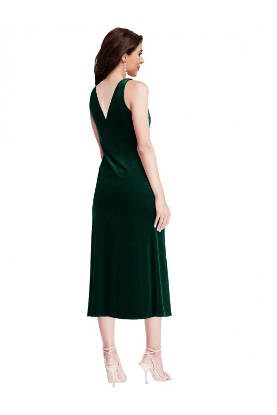 Dark Green Cowl Neck Sleeveless V-Back Midi Length Prom Dress Canada Supplier