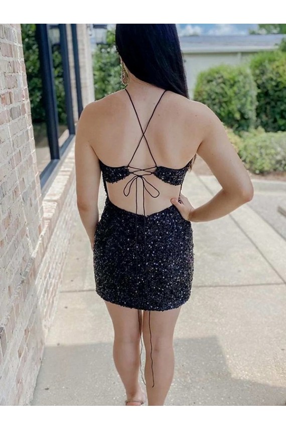 Black Halter Neck Sleeveless Short Short Homecoming Prom Dress Canada Supplier