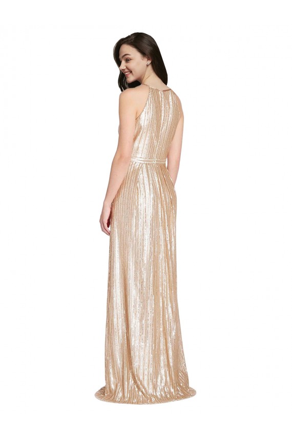 Gold High Neck Sleeveless Long Prom Dress Canada Supplier