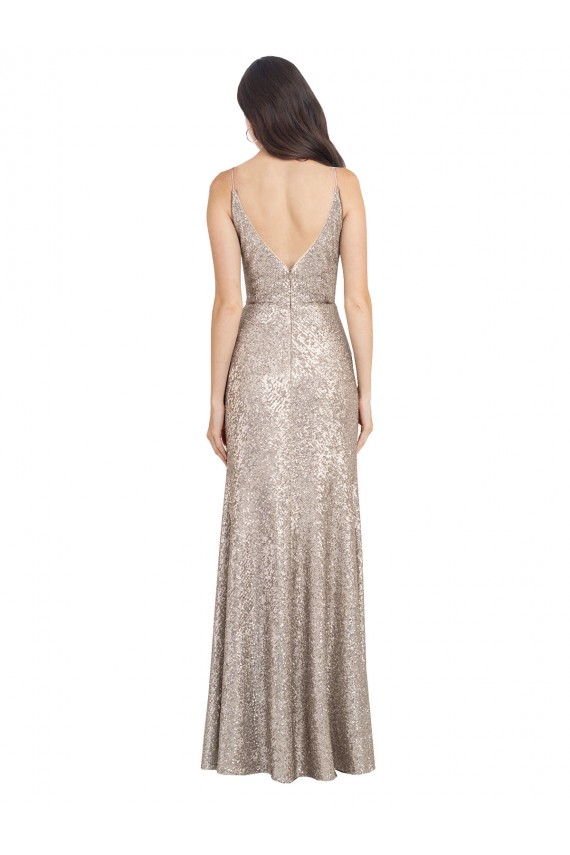 Silver High Neck Sleeveless V-Back Long Sexy Prom Dress Canada Supplier