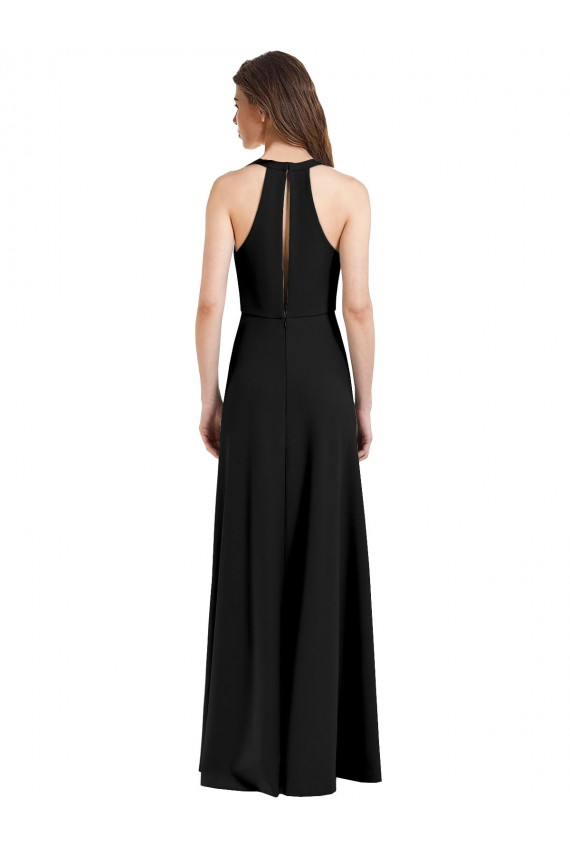 Black High Neck Sleeveless Stretch Crepe Long Evening Prom Gowns Canada Supplier