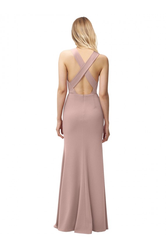 Dusty Pink High Neck Sleeveless Criss Cross Back Long Prom Dress Canada Supplier
