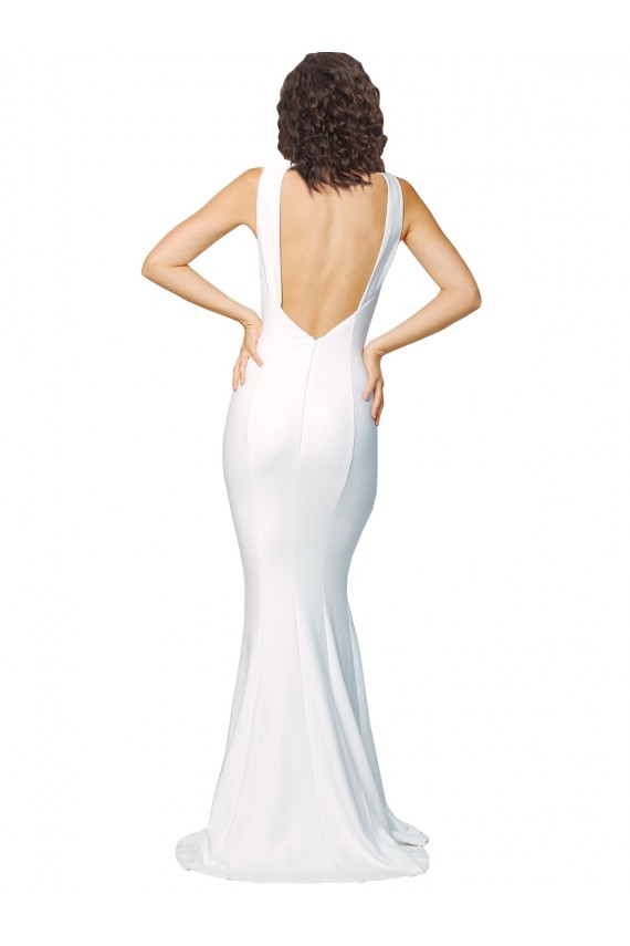 Ivory High Neck Sleeveless Low Back Stretch Crepe Long Prom Dress Canada Supplier
