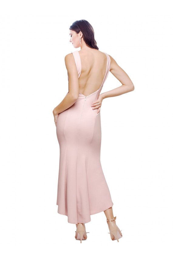 Pink High Neck Sleeveless Low Back Midi Length Evening Prom Gowns Canada Supplier