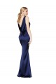 Dark Navy High Neck Sleeveless Low Back Stretch Satin Long Prom Dress Canada Supplier