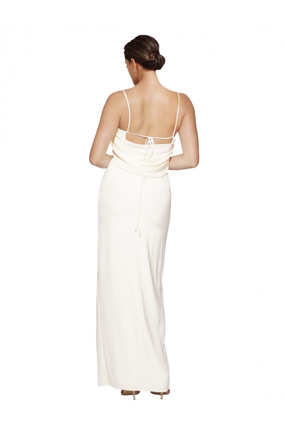 Ivory High Neck Sleeveless Low Back Stretch Satin Long Prom Dress Canada Supplier