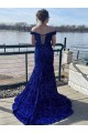 Royal Blue Off the Shoulder Sleeveless Sweep Train Prom Dress Canada Supplier