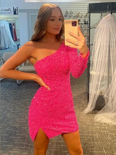 One Shoulder Long Sleeves Short Homecoming Dress / Prom Dress Canada Supplier