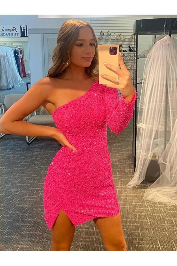 One Shoulder Long Sleeves Short Homecoming Dress / Prom Dress Canada Supplier