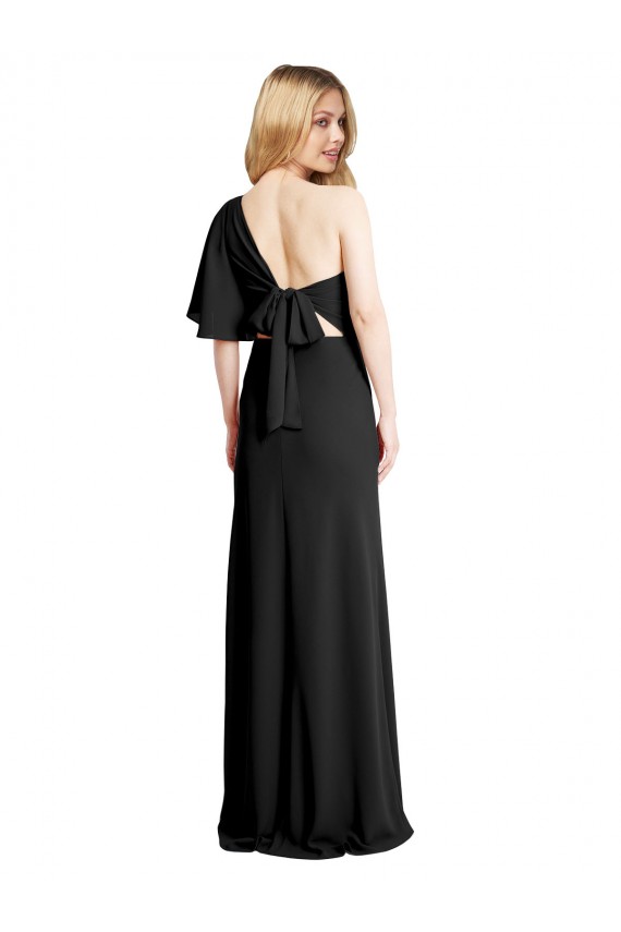 Black One Shoulder Flutter Sleeves Long Prom Dress Canada Supplier