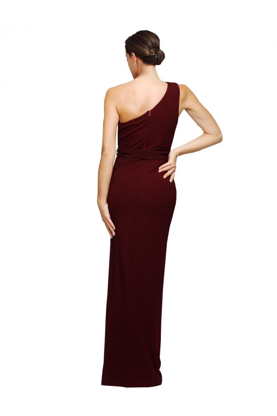 Burgundy Gold One Shoulder Sleeveless Sheath Long Prom Dress Canada Supplier