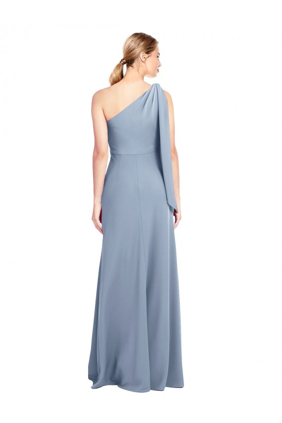 Smoke Blue One Shoulder Flutter Sleeves Long Prom Dress Canada Supplier
