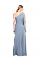 Smoke Blue One Shoulder Flutter Sleeves Long Prom Dress Canada Supplier